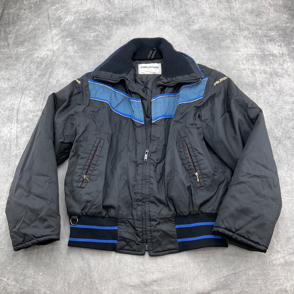 Polaris Snowmobile Jacket Womens Large Black Blue Colorblock Quilted Puffer VTG‎